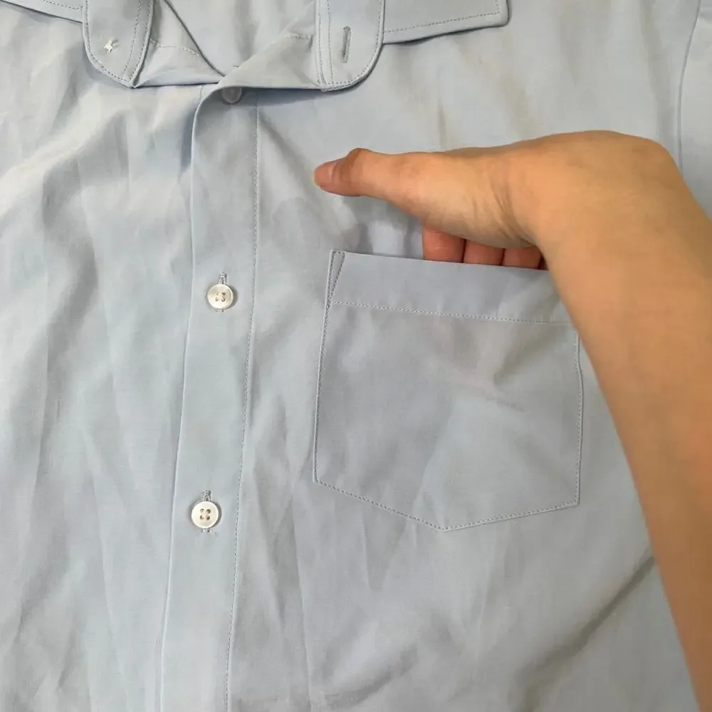 &Collar Shirt Mens L Large Spa Blue Slim Performance Dress Stretch Short Sleeve